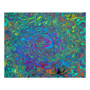 Magenta, Blau und Meeresschaumgrüner Retro-Swirl Poster