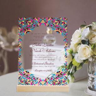 Magenta Blau Whimsical Florales Mandala-Hochzeit Acryleinladungen