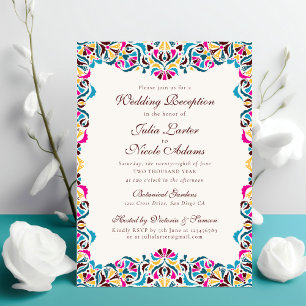 Magenta Blau Whimsical Florales Mandala-Hochzeit Einladung