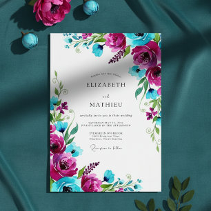 Magenta Bloom Splash Hochzeit Einladung