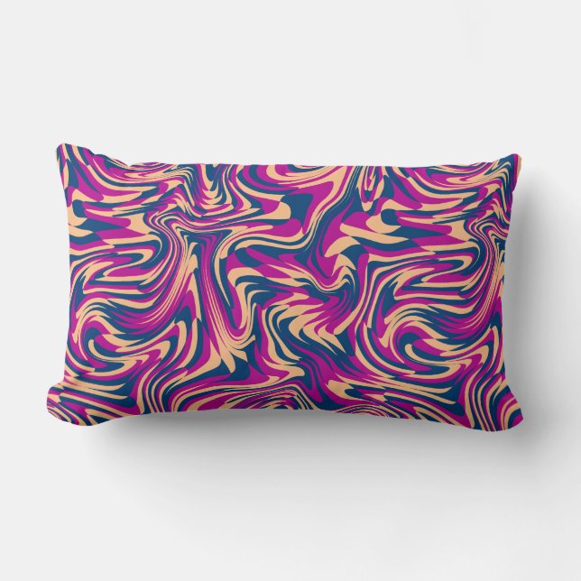 Magenta Blue Beige Abstrakte Fluid Wave Wirbel Lendenkissen (Vorderseite)