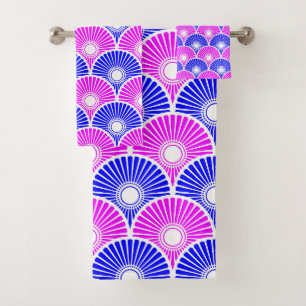 Magenta Blue Chinese Semi Circle Wave Muster Badhandtuch Set