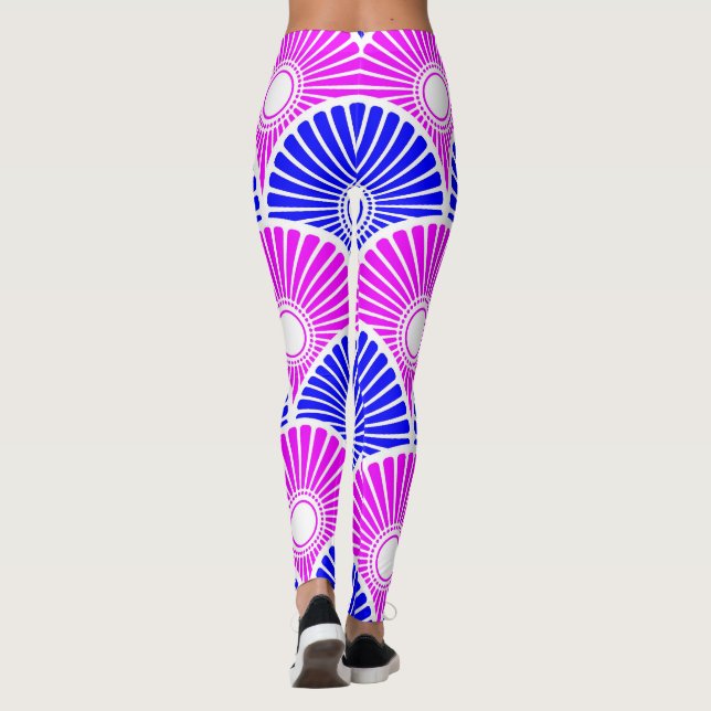 Magenta Blue Chinese Semi Circle Wave Muster Leggings (Rückseite)