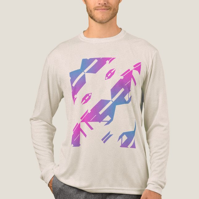 Magenta Blue Diagonal Tropical Art Design Tri-Blend Shirt (Vorderseite)