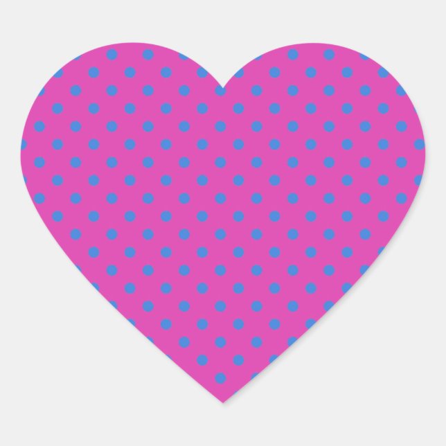 Magenta, Blue Polka Dots Herz-Aufkleber (Vorderseite)