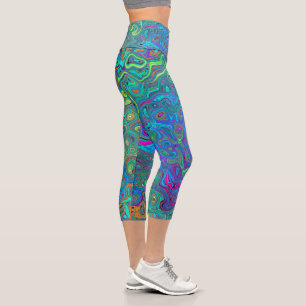 Magenta, Blue und Sea Foam Green Retro Swirl Capri Leggings