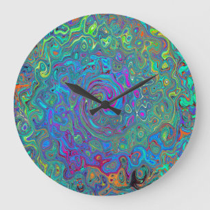 Magenta, Blue und Sea Foam Green Retro Swirl Große Wanduhr
