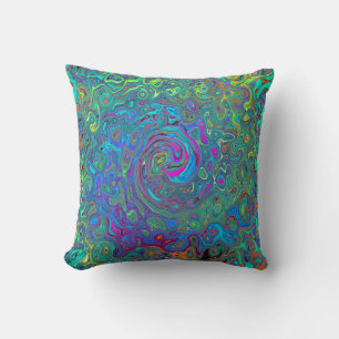 Magenta, Blue und Sea Foam Green Retro Swirl Kissen