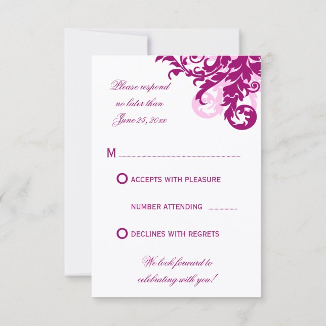 Magenta Blüh Wedding RSVP Cards (Rückseite)