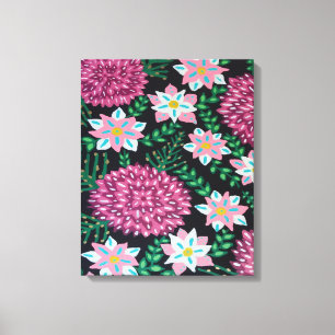 Magenta-Blume auf Schwarz Leinwanddruck