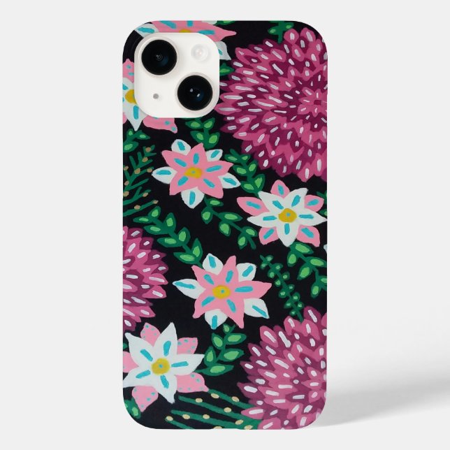 Magenta-Blume im schwarzen Hintergrund Case-Mate iPhone 14 Hülle (Rückseite)