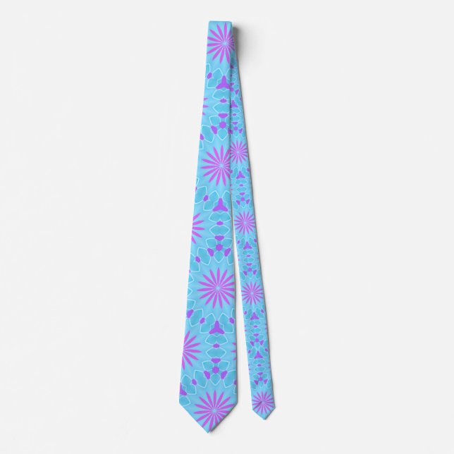 Magenta-Blume mit Sky Blue und Lila Formen Krawatte (Vorderseite)