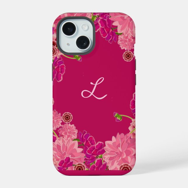Magenta Blumeninitiale  iPhone 15 Hülle (Rückseite)