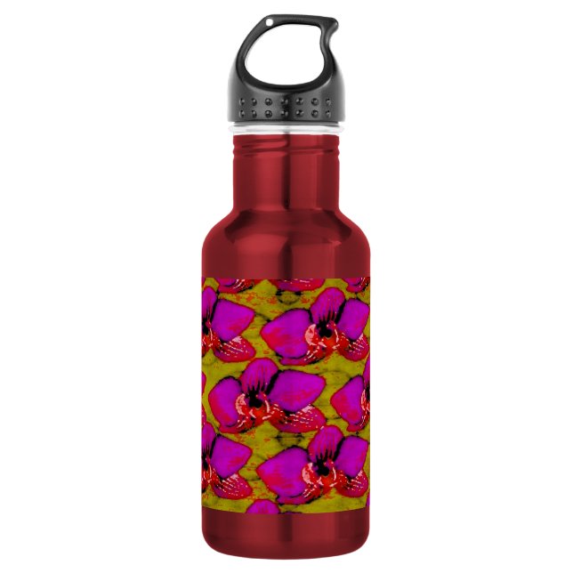 Magenta Blumenmuster Edelstahlflasche (Vorderseite)