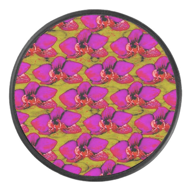 Magenta Blumenmuster Eishockey Puck (Vorderseite)