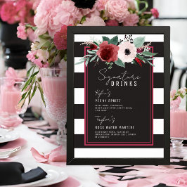 Magenta Blumenstreifen Signature Drinks Hochzeit Poster