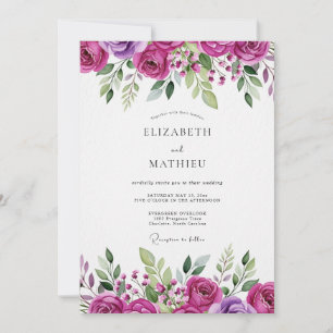 Magenta Blumige Hochzeitsblüten Einladung