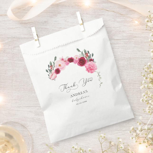 Magenta Blush Pink Bloral Baby Dusche Vielen Dank Geschenktütchen (Ausgeschnitten)
