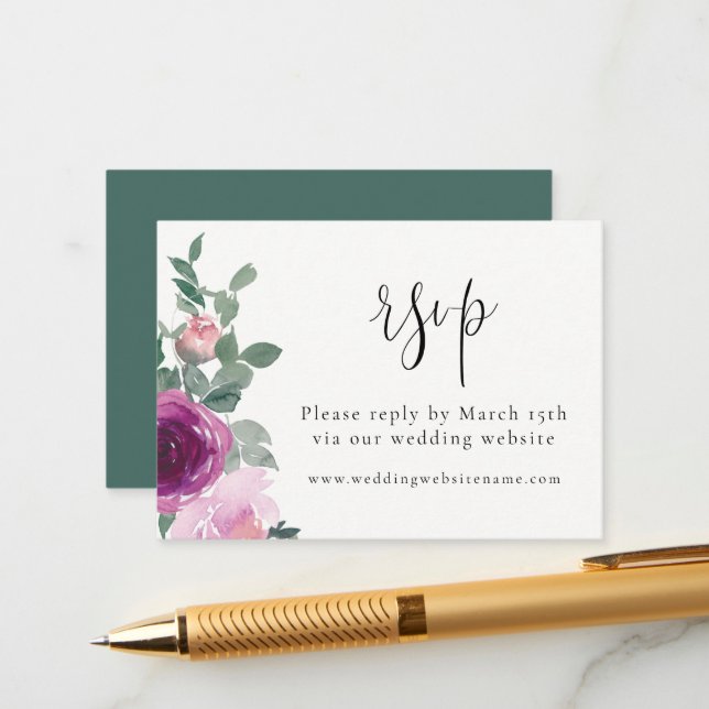 Magenta Blush Pink Floral Ivory RSVP Begleitkarte (Vorderseite/Rückseite Beispiel)