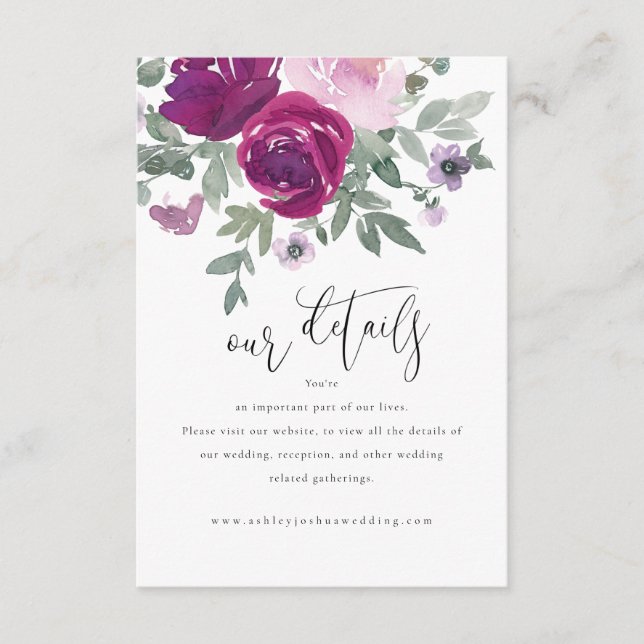 Magenta Blush Pink Floral Wedding Details Begleitkarte (Vorderseite)
