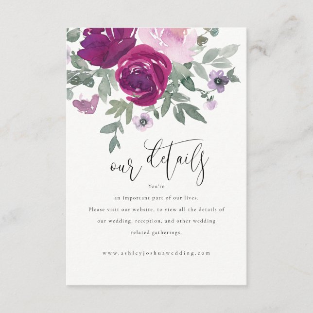 Magenta Blush Pink Floral Wedding Details Ivory Begleitkarte (Vorderseite)