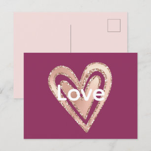 Magenta Blush Pink Herz Liebe Postkarte