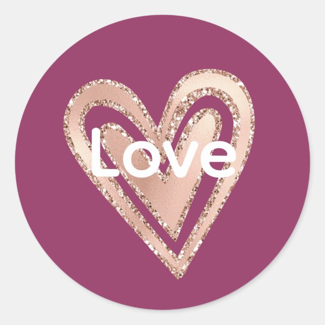 Magenta Blush Pink Herz Liebe Runder Aufkleber (Vorderseite)