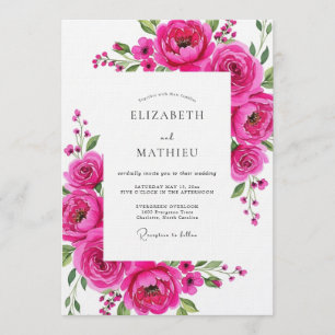 Magenta-Blüten-Hochzeit Einladung