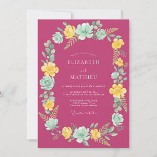 Magenta Blütenbogen Hochzeit Einladung