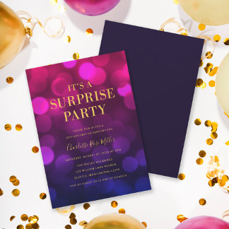 Magenta Bokeh Gold Es ist ein überraschendes Party Einladung