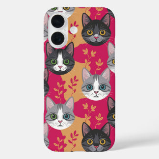 Magenta & Botanisches Blatt Kitty iPhone 16 Hülle
