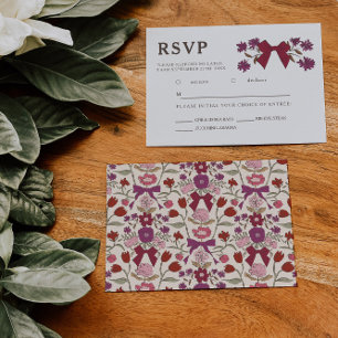 Magenta Bow Floral Wedal RSVP Meal Choice