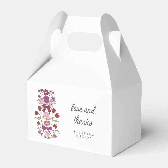 Magenta Bows Florals Wedding Geschenkschachtel (Vorderseite)