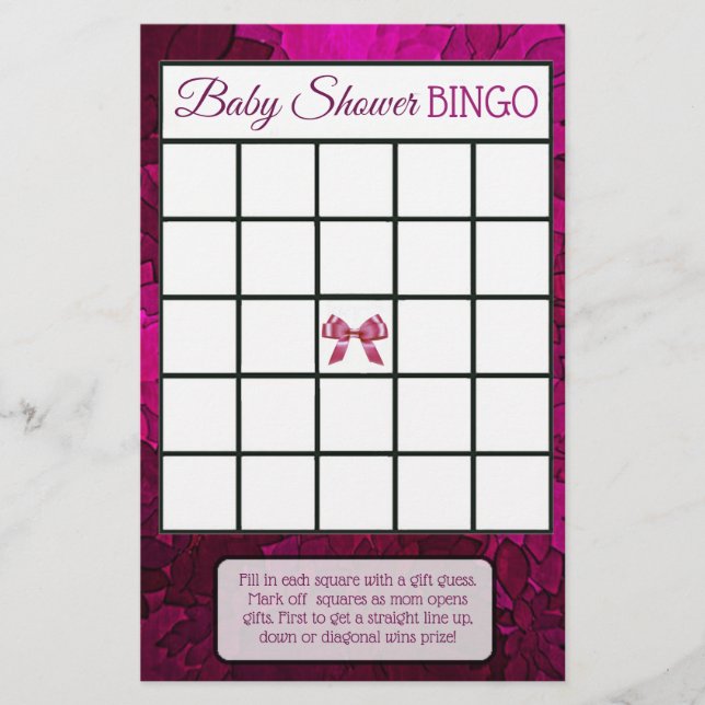 Magenta Bows & Footprints Girl-Babyduschspiele Flyer (Vorne)