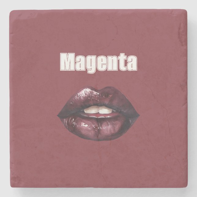Magenta Burgunderrot Lippen Steinuntersetzer (Vorderseite)