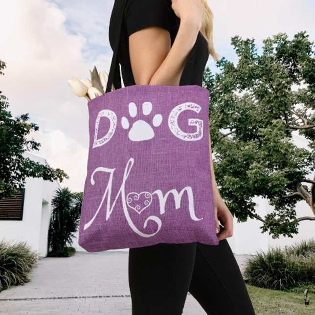Magenta Burlap Chien Maman Sac fourre-tout (Magenta Burlap Dog Mom Tote Bag)