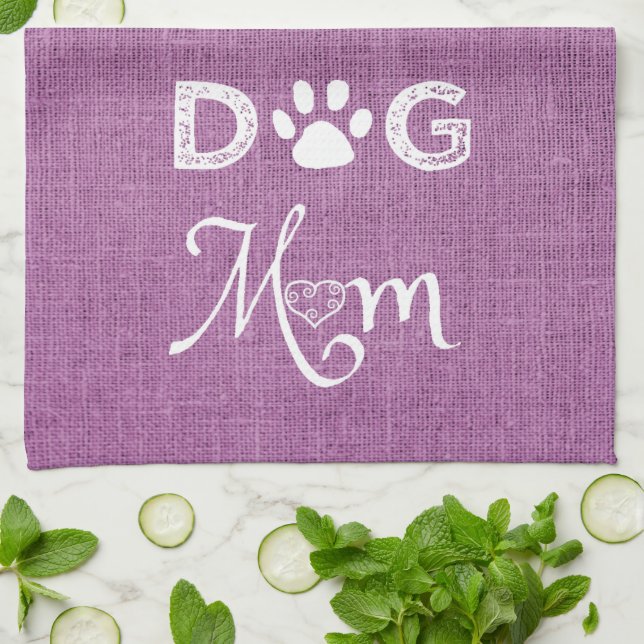 Magenta Burlap Dog Mama Küchentuch (Gefaltet)