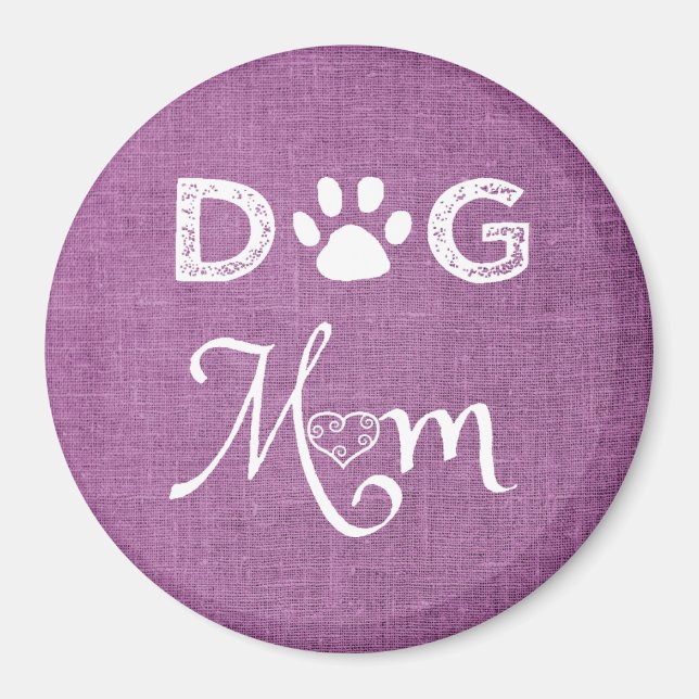 Magenta Burlap Dog Mama Magnet (Vorne)