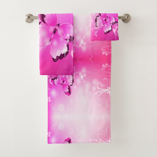 Magenta Butterfly Badhandtuch Set (Insitu)