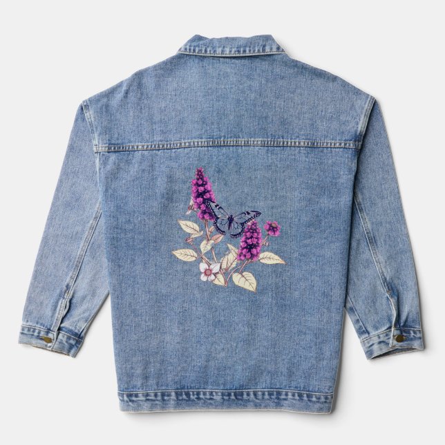 Magenta Butterfly Bush Jeansjacke (Rückseite)
