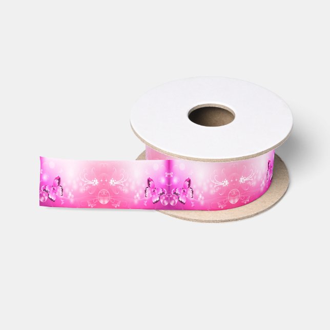 Magenta Butterfly Satinband (Spule)