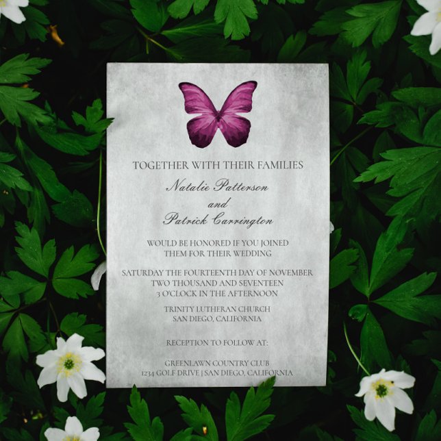 Magenta Butterfly Wedding Einladung (Magenta Butterfly Wedding Invitation)