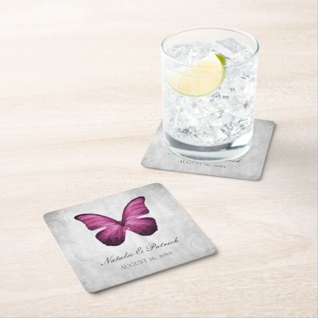 Magenta Butterfly Wedding Paper Untersetzer (Vor Ort)