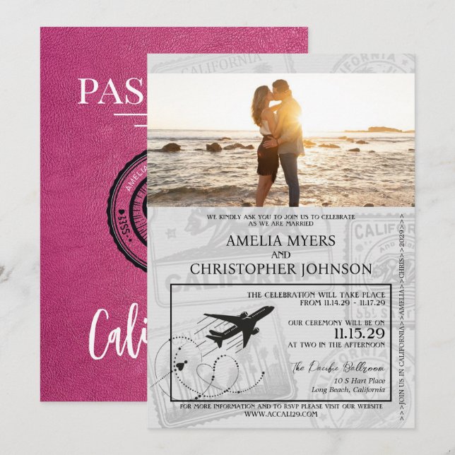 Magenta California Pass Wedding Einladung (Vorne/Hinten)