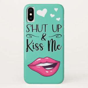 Magenta Cartoon lips Shut up & kiss me aquamarine Case-Mate iPhone Hülle