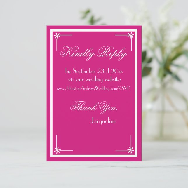 Magenta chic Drehbuch elegante Hochzeitswebsite UA Begleitkarte (Stehend Vorderseite)