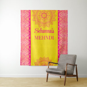 Magenta creme hellgelbe Mehndi Foto Hintergrund Wandteppich