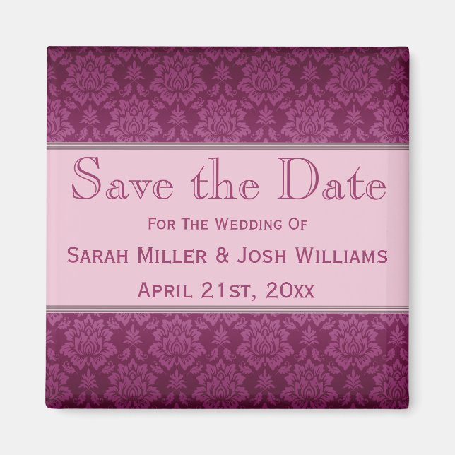Magenta Damask Enregistrer la date Magnet (Devant)