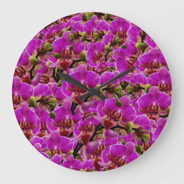 Magenta Dancing Orchids, Wall Clock Große Wanduhr (Vorderseite)