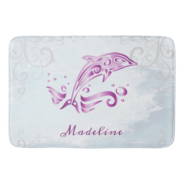 Magenta Dolphin Personalisiert Bath Mat Badematte (Vorderseite)